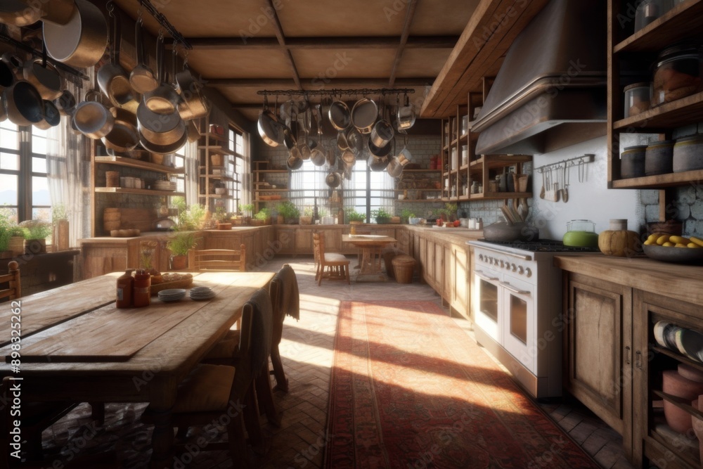 Rustic Kitchen with Warm Lighting Rustic Kitchen with Warm Lighting