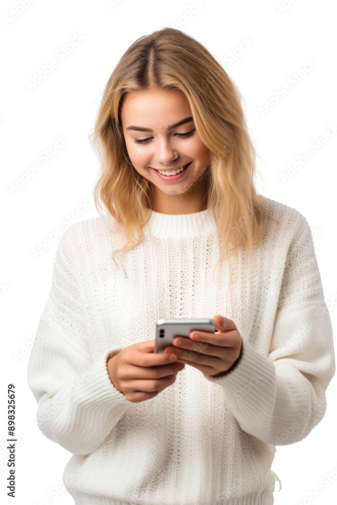 Smiling woman using smartphone Smiling woman using smartphone