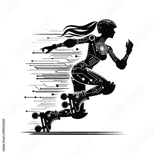Inline Skating, roller skate   female player in cyberpunk pattern illustration, emblem shield badge