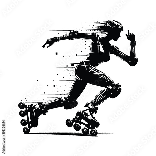 Inline Skating, roller skate   female player in cyberpunk pattern illustration, emblem shield badge