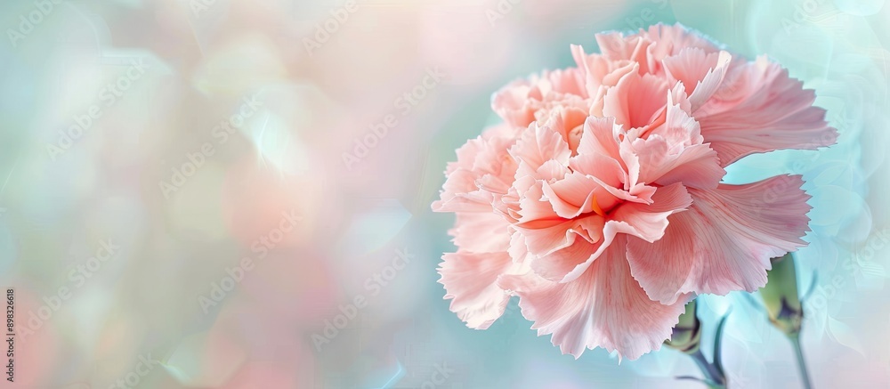 Close up pastel carnation flower with soft focus in the background showing copy space image Close up pastel carnation flower with soft focus in the background showing copy space image