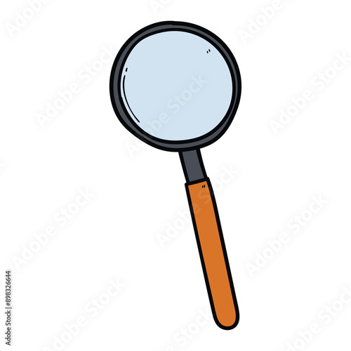 Hand drawn cartoon magnifying glass on a white background.