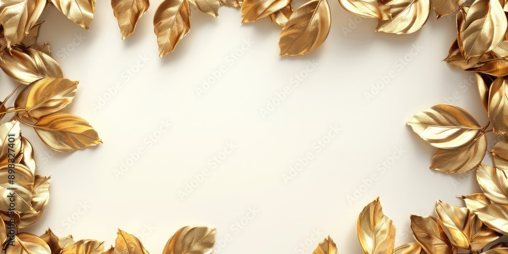A decorative gold leaf frame on a white background A decorative gold leaf frame on a white background
