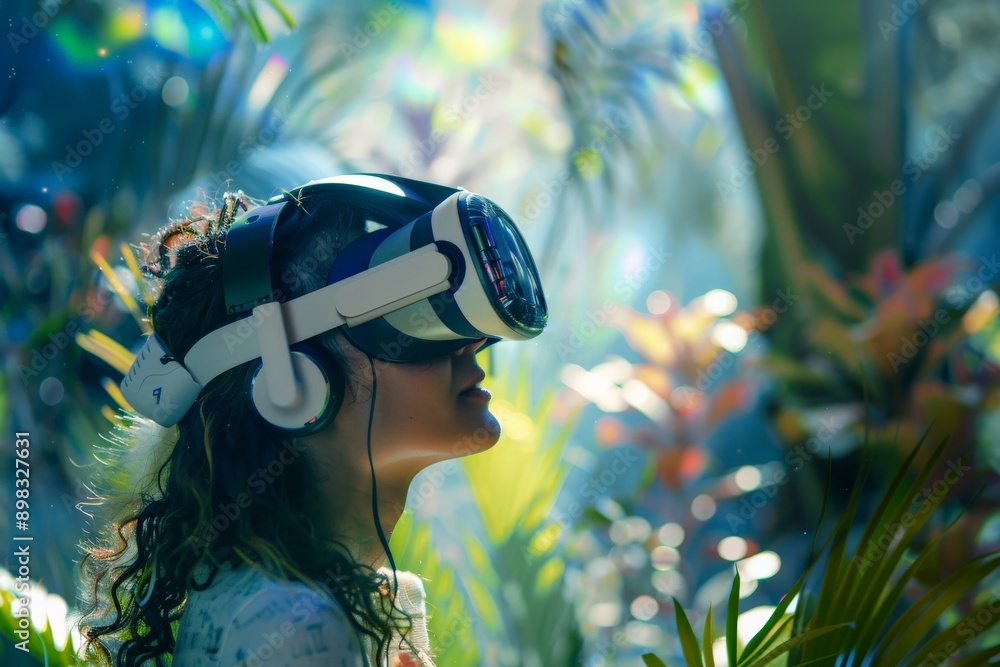 Immersed in Digital Nature: A young woman experiences the wonder of ...