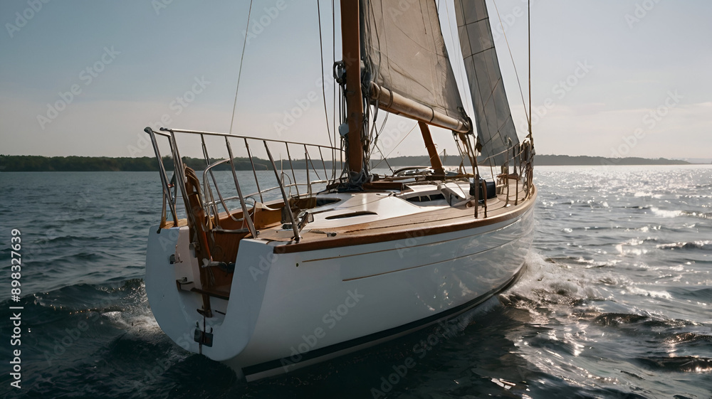 close-up of a sailboat ,isolated photo, Yacht sailing in an open sea at sunset close-up of a sailboat ,isolated photo, Yacht sailing in an open sea at sunset