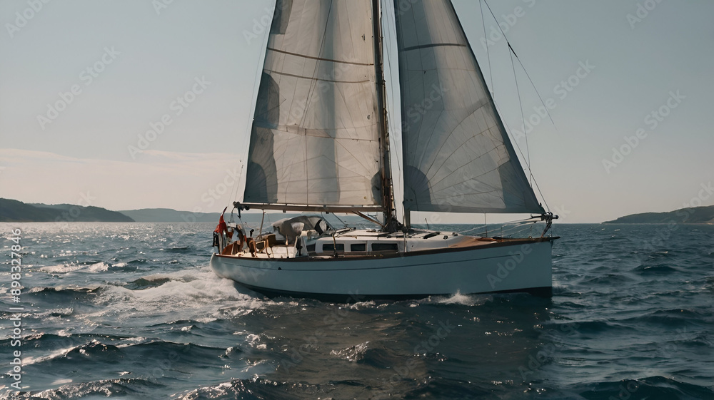 close-up of a sailboat ,isolated photo, Yacht sailing in an open sea at sunset close-up of a sailboat ,isolated photo, Yacht sailing in an open sea at sunset