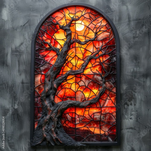 Haunting Spooky Stained Glass Mirror in Fantasy Watercolor