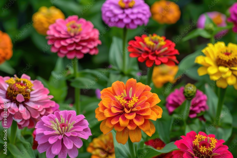 Assorted vibrant flowers in a garden, Zinnia garden bursting with color, AI generated Assorted vibrant flowers in a garden, Zinnia garden bursting with color, AI generated