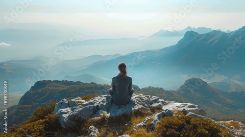 A person taking a deep breath on a mountaintop © Budi