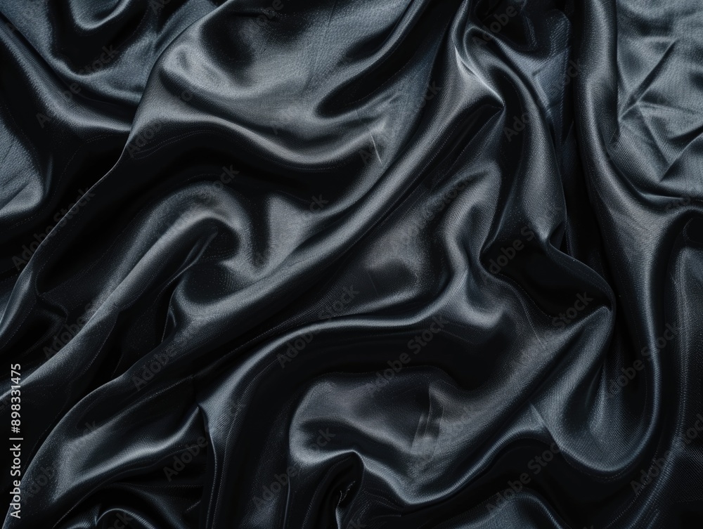 Close-up of black satin fabric with smooth texture and subtle sheen Close-up of black satin fabric with smooth texture and subtle sheen