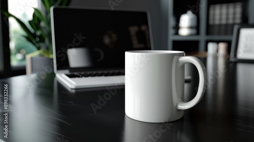 white mug on black work desk