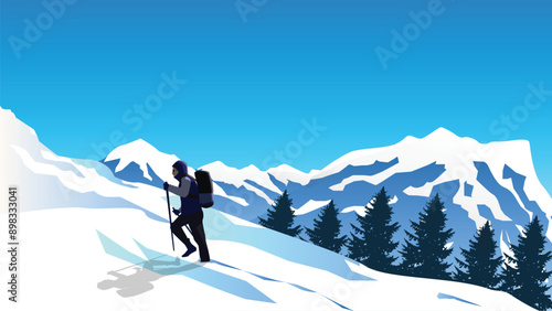 Mountain Hiker Mountain Climbing Art Vector illustration
