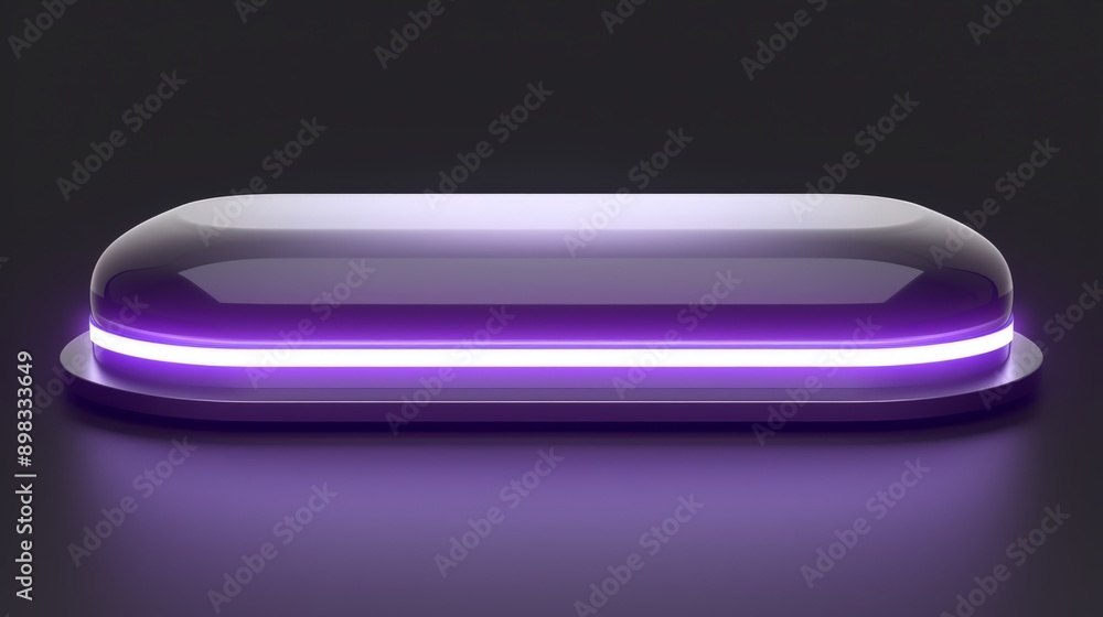 Empty oval podium illuminated by purple neon light on dark background Empty oval podium illuminated by purple neon light on dark background