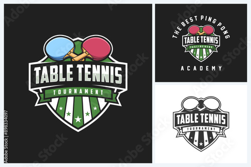 Table tennis logo sport design template, table tennis sport emblem vector, table tennis tournament logo badge design vector illustration