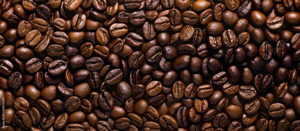 Fototapeta premium Coffee beans arranged in a striped pattern with ample copy space image