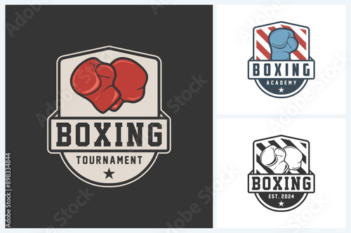 Boxing logo sport design template, boxing sport emblem vector, boxing tournament logo badge design vector illustration