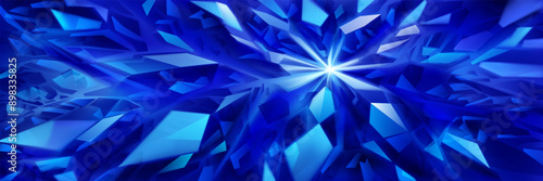 Abstract crystal background in blue colors with highlights on the facets and refracting of light