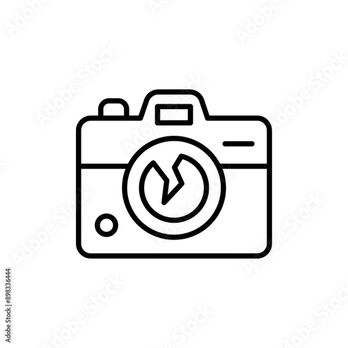 Broken camera outline icons, minimalist vector illustration ,simple transparent graphic element .Isolated on white background