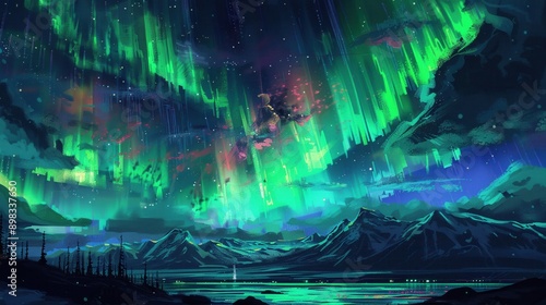 Wallpaper Mural Pixel art northern lights, vibrant auroras, dark sky, breathtaking view Torontodigital.ca