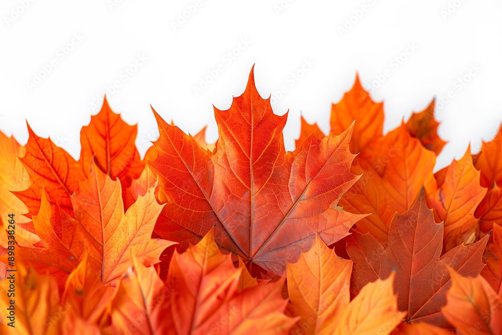 Fototapeta premium Close up of vibrant orange maple leaves against white background