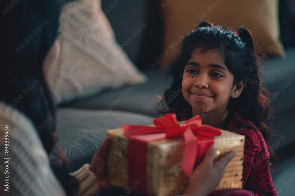 Fototapeta premium indian daughter giving gift to mother