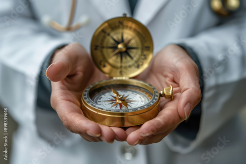 young doctor hands holding a compass