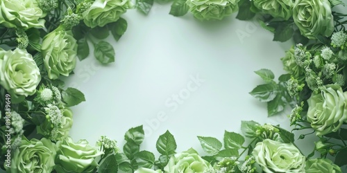 Fototapeta Naklejka Na Ścianę i Meble -  A beautiful arrangement of green roses and leaves