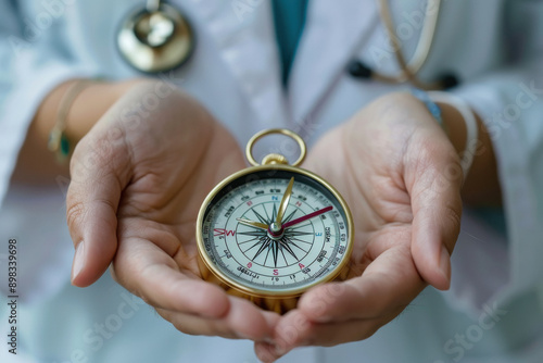 young doctor hands holding a compass photo