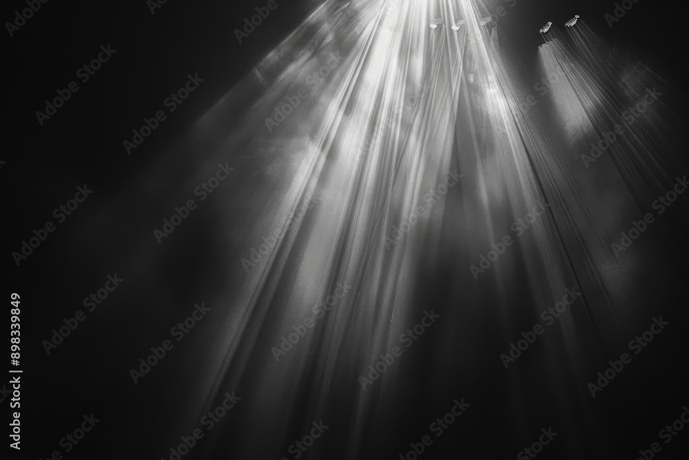 Intense beams of light cutting through the darkness, A grayscale image of a sunbeam piercing through the overcast sky, AI generated Intense beams of light cutting through the darkness, A grayscale image of a sunbeam piercing through the overcast sky, AI generated
