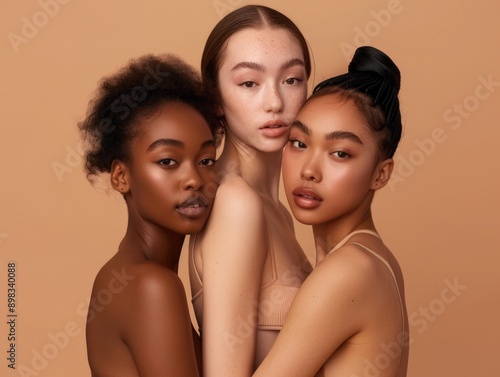 Three female friends or colleagues posing for a photo shoot