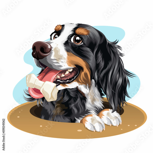  a dog playing in a mud puddle to find a bone vector illustration