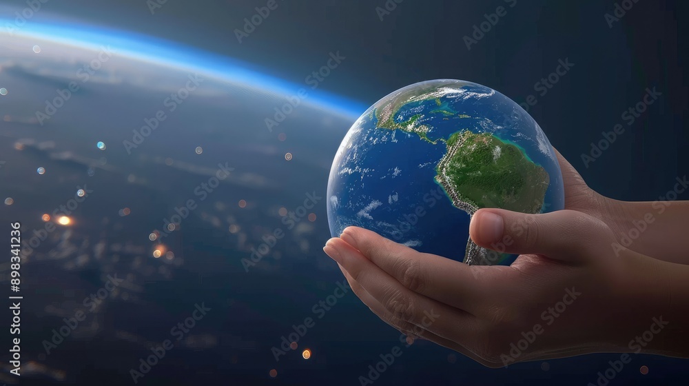 Astronauts Holding Earth in Their Hands From Space View Astronauts Holding Earth in Their Hands From Space View