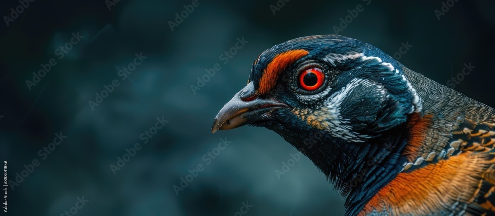 Obraz premium Close up photo of a male English partridge Perdix Perdix on a groomed grouse moor looking to the right captured from a car window using a bean bag and a long lens Ample copy space image