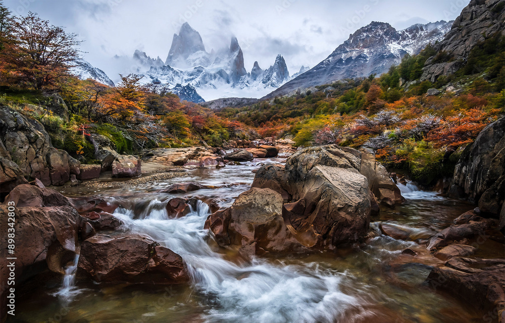 Autumn river stream in autumn valley Autumn river stream in autumn valley