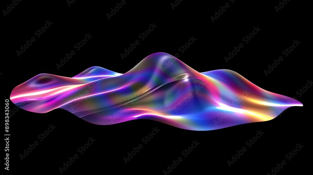Abstract liquid shape reflecting iridescent colors on black background Abstract liquid shape reflecting iridescent colors on black background
