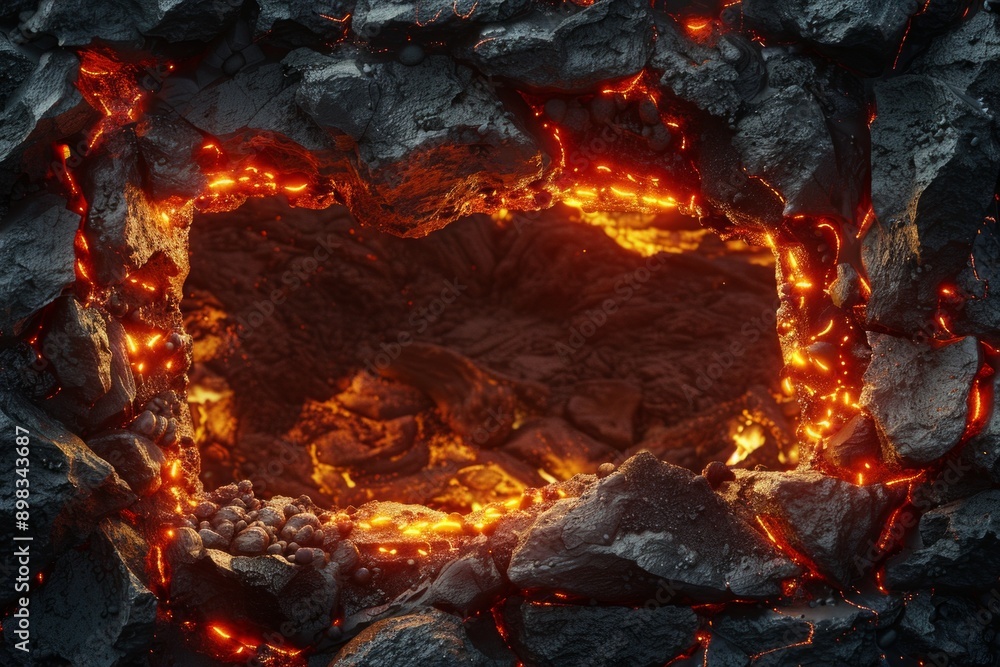 Volcanic Lava Frame. A frame of jagged rocks and flowing lava with a fiery glow. The center is a blank, scorched earth landscape, perfect for an intense, volcanic backdrop. Volcanic Lava Frame. A frame of jagged rocks and flowing lava with a fiery glow. The center is a blank, scorched earth landscape, perfect for an intense, volcanic backdrop.