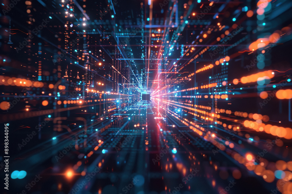 Naklejka premium Futuristic technology abstract lines in virtual space from