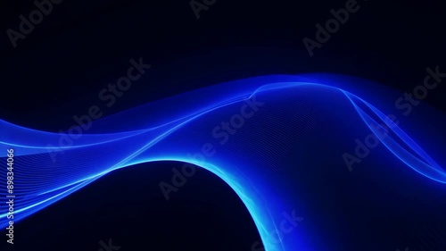 abstract digital art piece featuring flowing blue light waves against a dark background