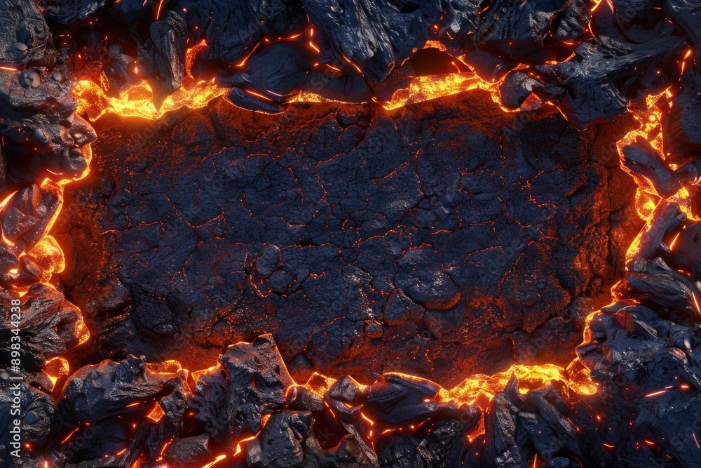Volcanic Lava Frame. A frame of jagged rocks and flowing lava with a fiery glow. The center is a blank, scorched earth landscape, perfect for an intense, volcanic backdrop. Volcanic Lava Frame. A frame of jagged rocks and flowing lava with a fiery glow. The center is a blank, scorched earth landscape, perfect for an intense, volcanic backdrop.