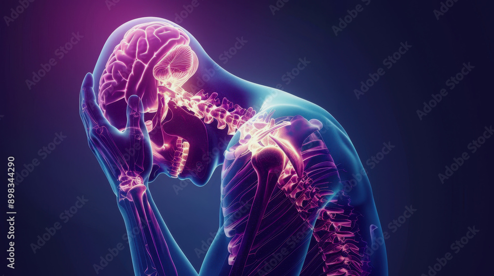 X-ray of the human body. World Pain Relief Day. disorders of the nervous system. cells of the nervous system X-ray of the human body. World Pain Relief Day. disorders of the nervous system. cells of the nervous system