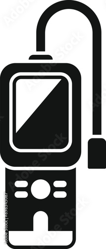 Black and white icon of a digital gas leak detector, featuring a display screen, control buttons, and a sensor probe