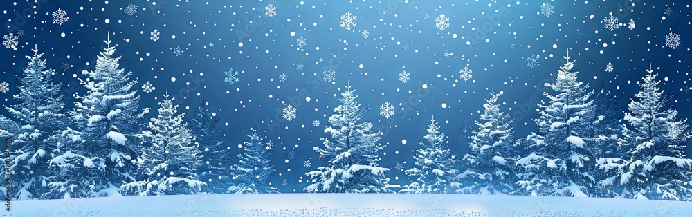 Obraz premium Tranquil Winter Wonderland Snow Covered Pines and Serene Sky