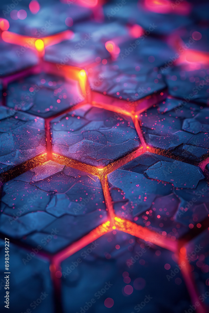 Elegant hexagonal pattern with glowing neon pink and yellow highlights against a sleek, dark backdrop, Elegant hexagonal pattern with glowing neon pink and yellow highlights against a sleek, dark backdrop,