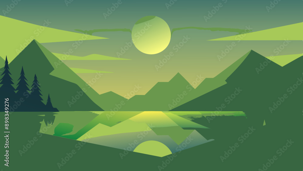 Serene Mystical Lake: Minimalist Vector Illustration Design Serene Mystical Lake: Minimalist Vector Illustration Design