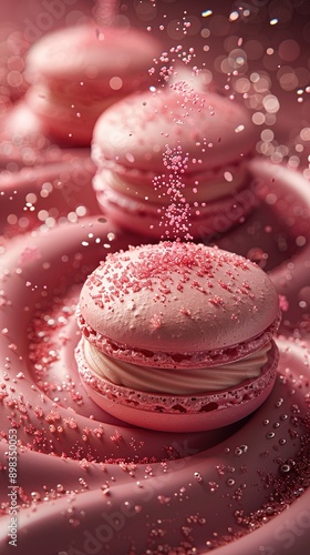 Valentaines day macaron in style of intricate texture megawave sparkling photo