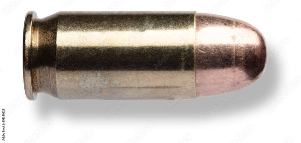 Drop shadow under semi-auto pistol ammunition with FMJ bullet