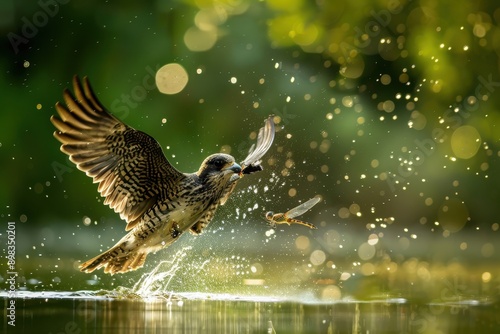 Wallpaper Mural A dynamic shot of a Eurasian hobby catching a dragonfly in mid-air.  Torontodigital.ca