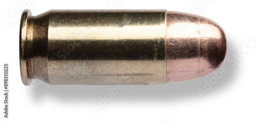 Obraz na płótnie Drop shadow under semi-auto pistol ammunition with FMJ bullet w salonie