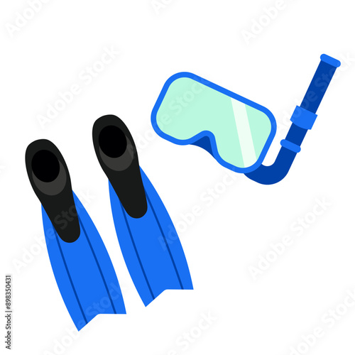 blue fins, mask, snorkel, diving equipment clip art preview