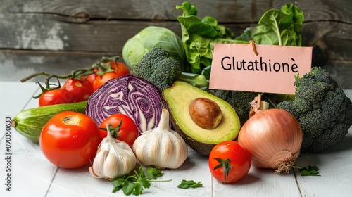 Products contain glutathione on the table. Selective focus.